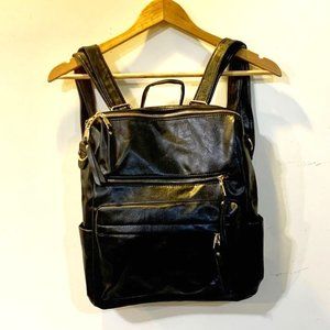 New Black Vegan Leather Backpack and Shoulder Bag